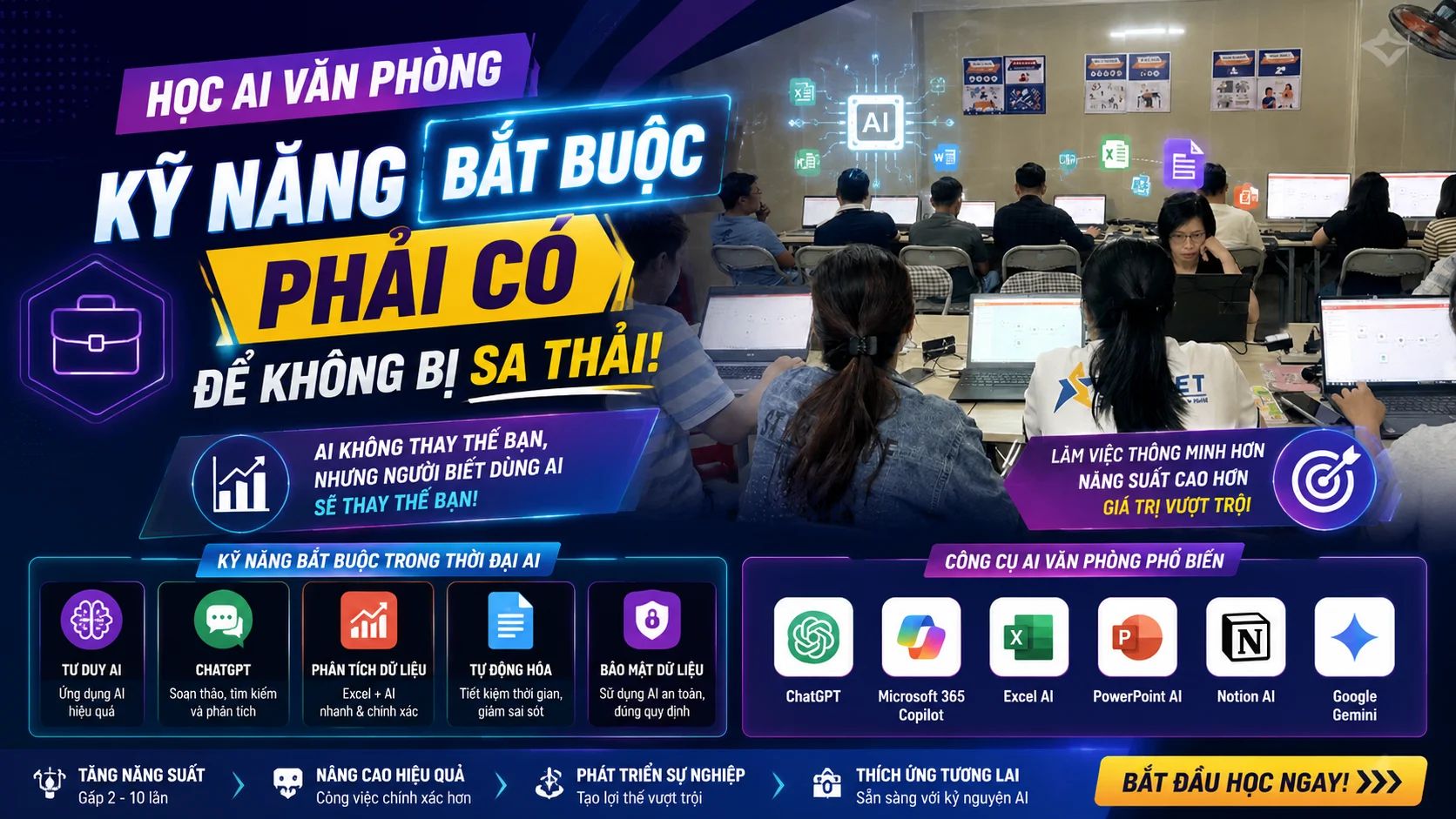 Học AI văn phòng: Kỹ năng bắt buộc phải có để không bị sa thải